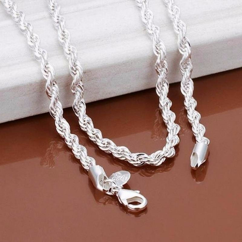 Unisex Silver Plated Twisted Rope Chain Necklace Jewelry for Daily and Party Wear