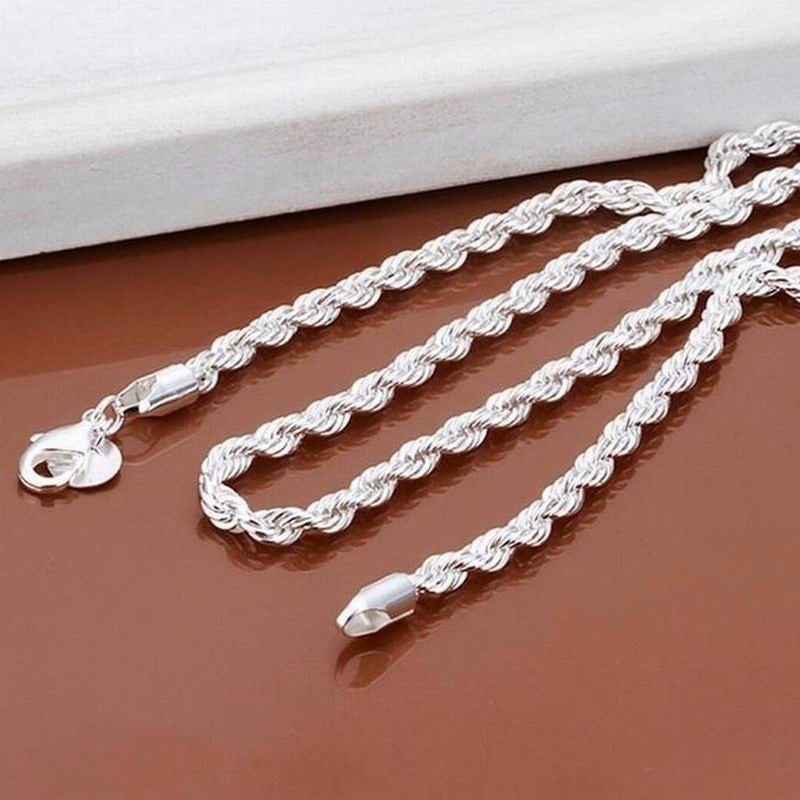Unisex Silver Plated Twisted Rope Chain Necklace Jewelry for Daily and Party Wear