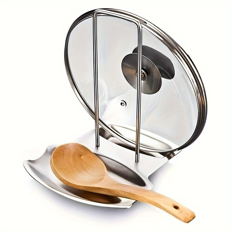 Soporte para tapas de olla de acero inoxidable, organizador compacto para encimera de cocina, bandeja de drenaje