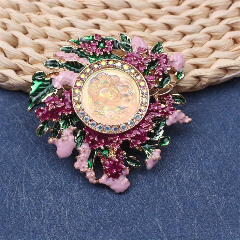 Floral Rhinestone Brooch with Irregular Shape and Glittering Stones for Women