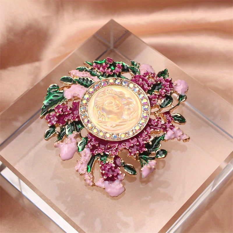 Floral Rhinestone Brooch with Irregular Shape and Glittering Stones for Women