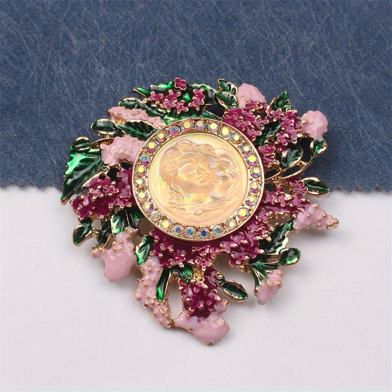 Floral Rhinestone Brooch with Irregular Shape and Glittering Stones for Women
