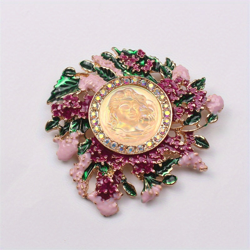 Floral Rhinestone Brooch with Irregular Shape and Glittering Stones for Women
