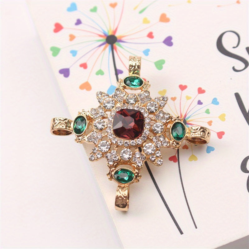 Vintage Baroque Rhinestone Cross Brooch for Women Elegant Pin Accessory