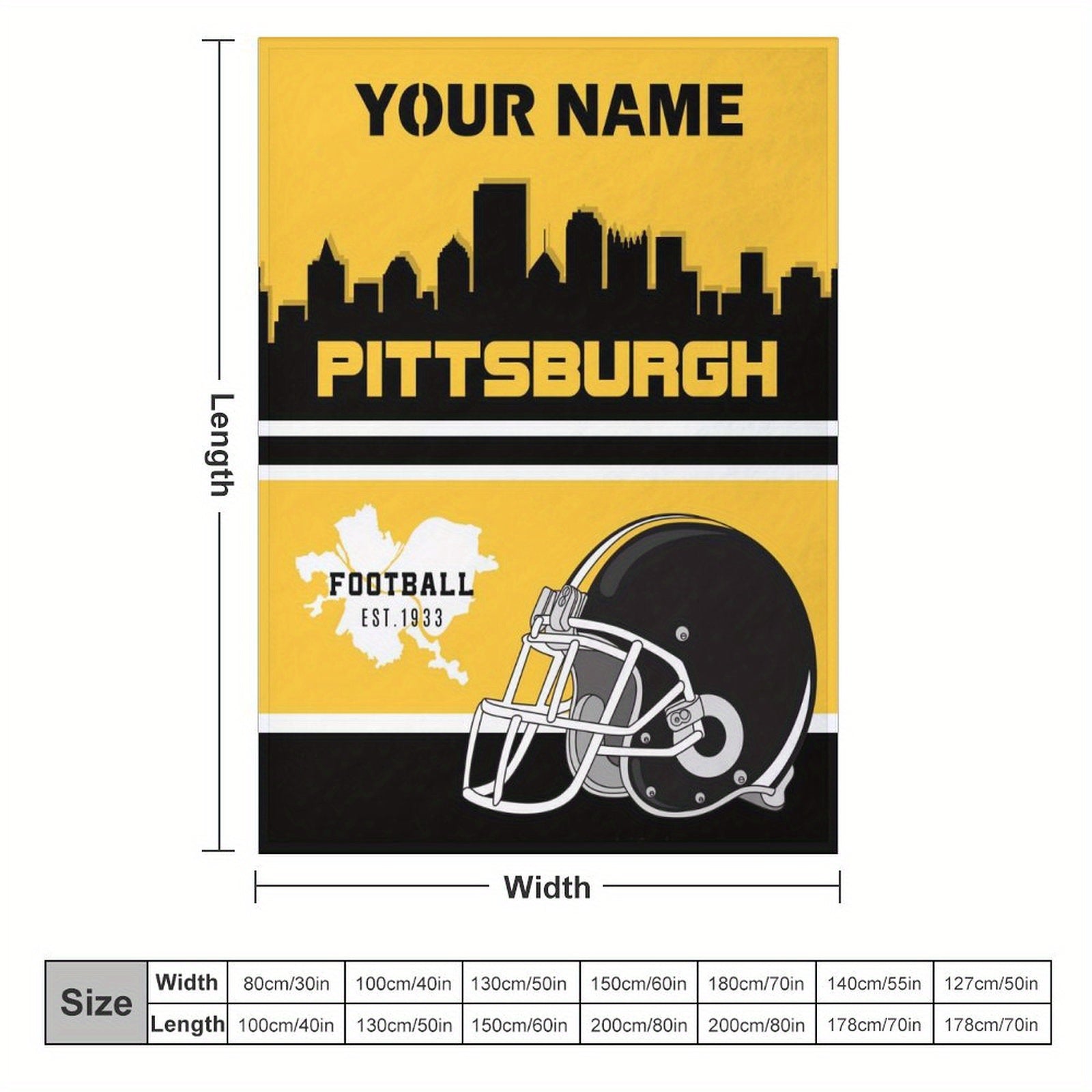 Personalized Pittsburgh Football Plush Fleece Blanket Customizable Lightweight Throw for Couch Bed Travel