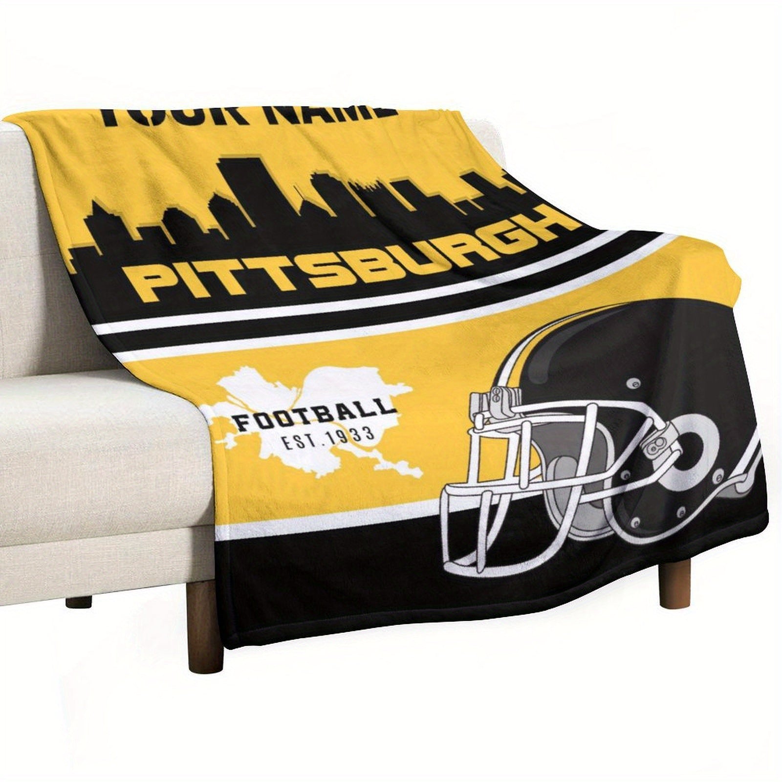 Personalized Pittsburgh Football Plush Fleece Blanket Customizable Lightweight Throw for Couch Bed Travel