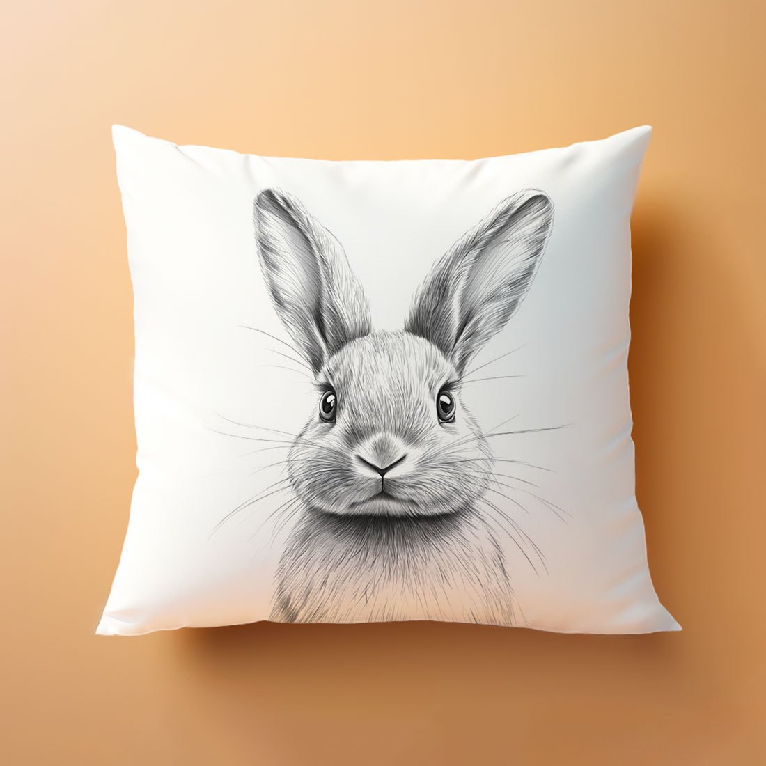 Black and White Bunny Sketch Pillow Cover Made of Peach Skin Velvet Zipper Closure for Home Decor Sofa Bedroom