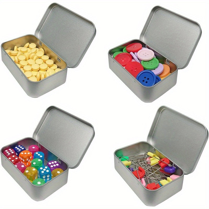 Qora qopqog'li metall saqlash qutilari bilan kumush tugatishli to'rtburchakli tinned quti to'plami, hunarmandchilik va tashkilot uchun 9.4cm x 6.1cm x 2.29cm