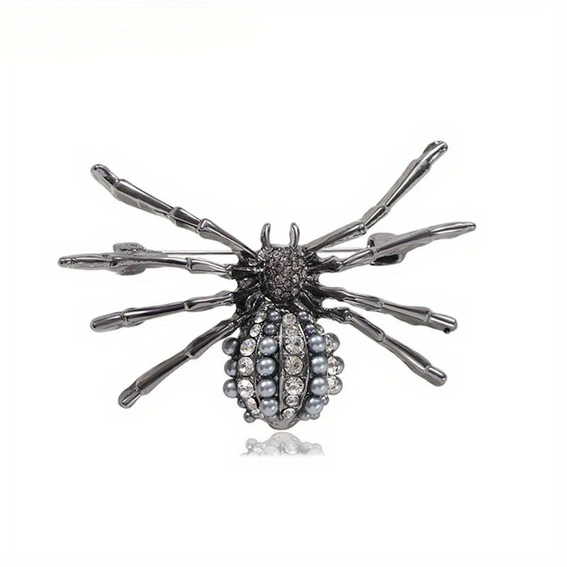 Vintage Alloy Spider Brooch with Rhinestones Dark Punk Animal Shape for Fashion and Decor