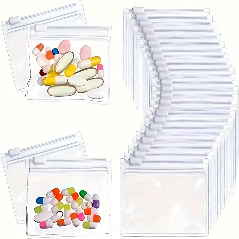 Set of 30 Reusable Zipper Medicine Bags Self-Sealing Storage Pouches Travel Accessories