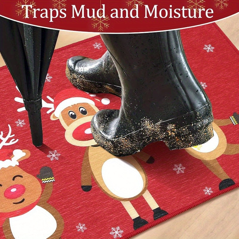 Festive Christmas Door Mat Reindeer Tree Non-Slip Indoor Outdoor Polyester