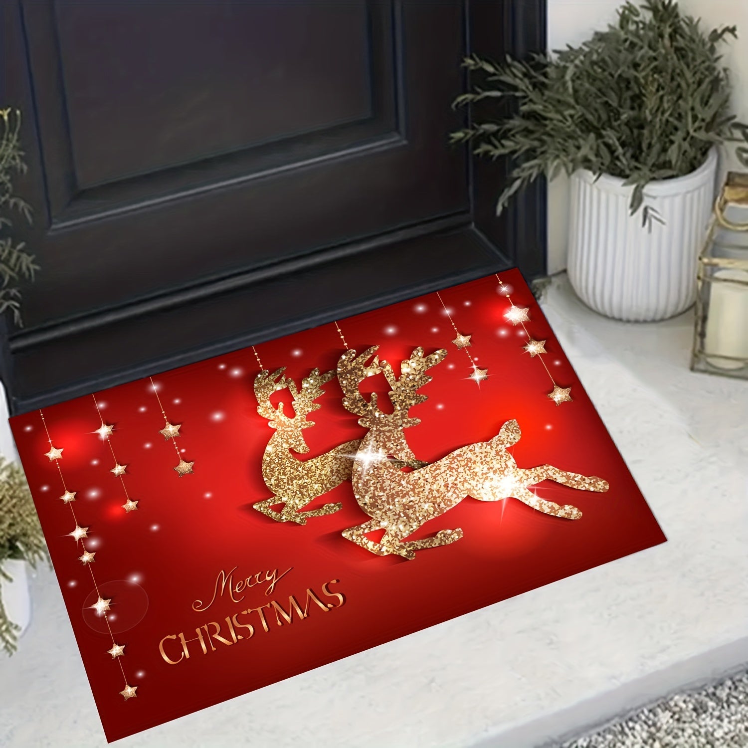 Festive Christmas Door Mat Reindeer Tree Non-Slip Indoor Outdoor Polyester