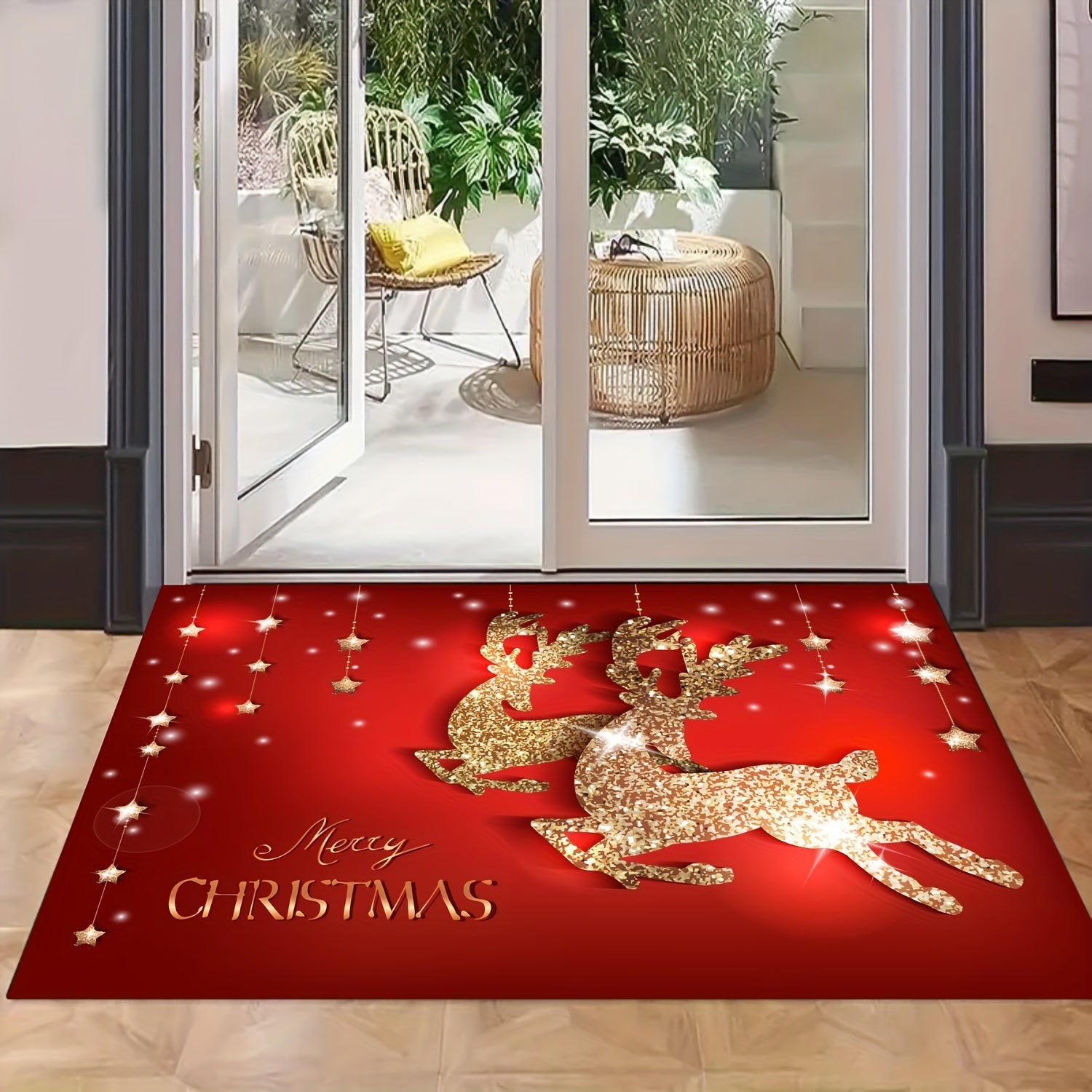 Festive Christmas Door Mat Reindeer Tree Non-Slip Indoor Outdoor Polyester