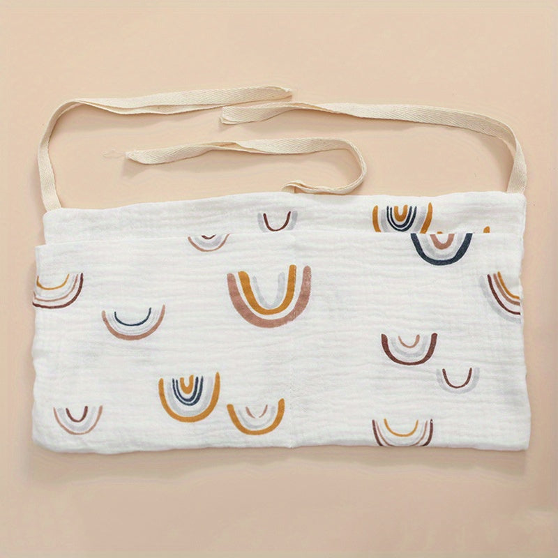 Organizador de almacenamiento de mesita de noche plegable de doble capa con bolsillos dobles para botellas y artículos esenciales