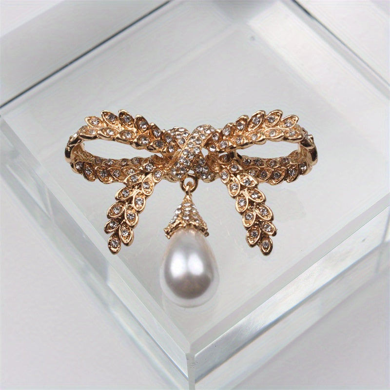 Luxury Brooch Enamel Wheat Bow Faux Pearl Autumn Winter Jacket Accessory