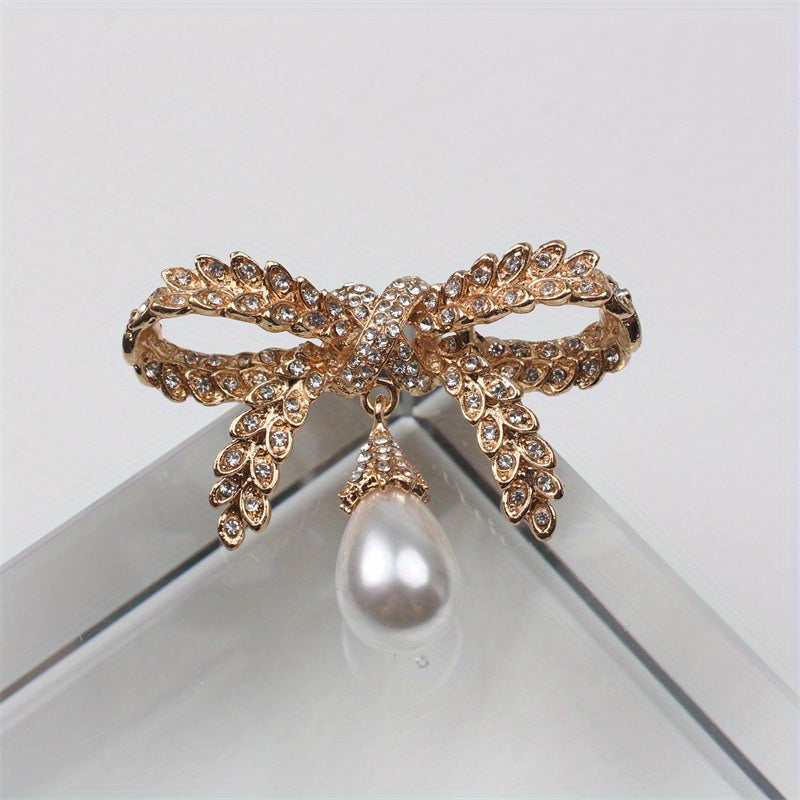Luxury Brooch Enamel Wheat Bow Faux Pearl Autumn Winter Jacket Accessory