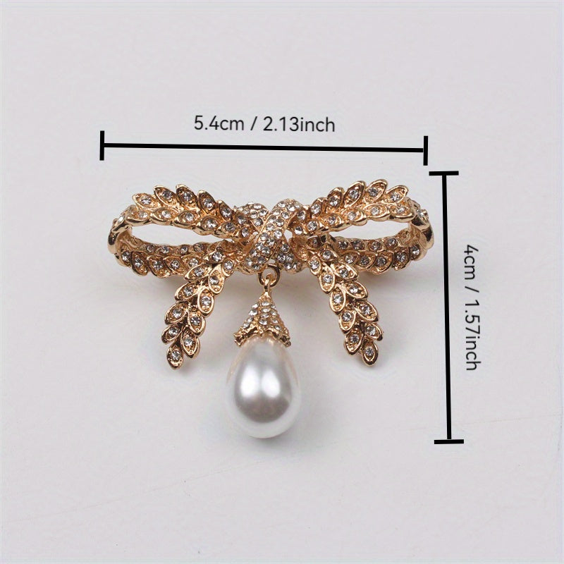 Luxury Brooch Enamel Wheat Bow Faux Pearl Autumn Winter Jacket Accessory