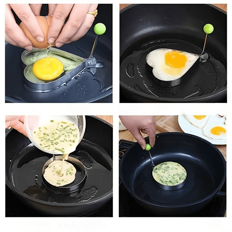 Set of 5 Stainless Steel Egg Molds Heart and Rice Shape Non-Stick for Perfect Fried and Poached Eggs