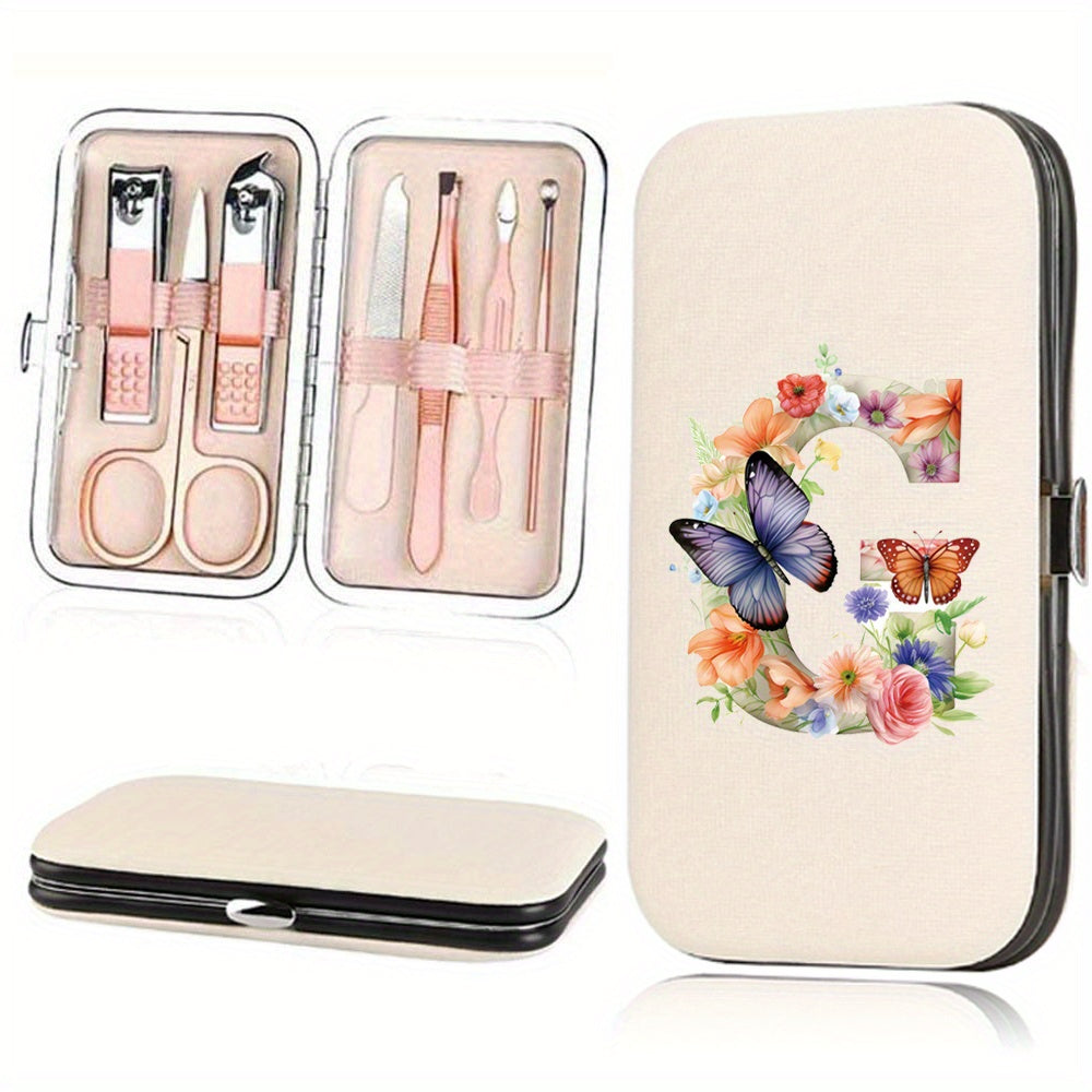 Manicure Set with 7 Stainless Steel Tools in Faux Leather Case for Nail Care