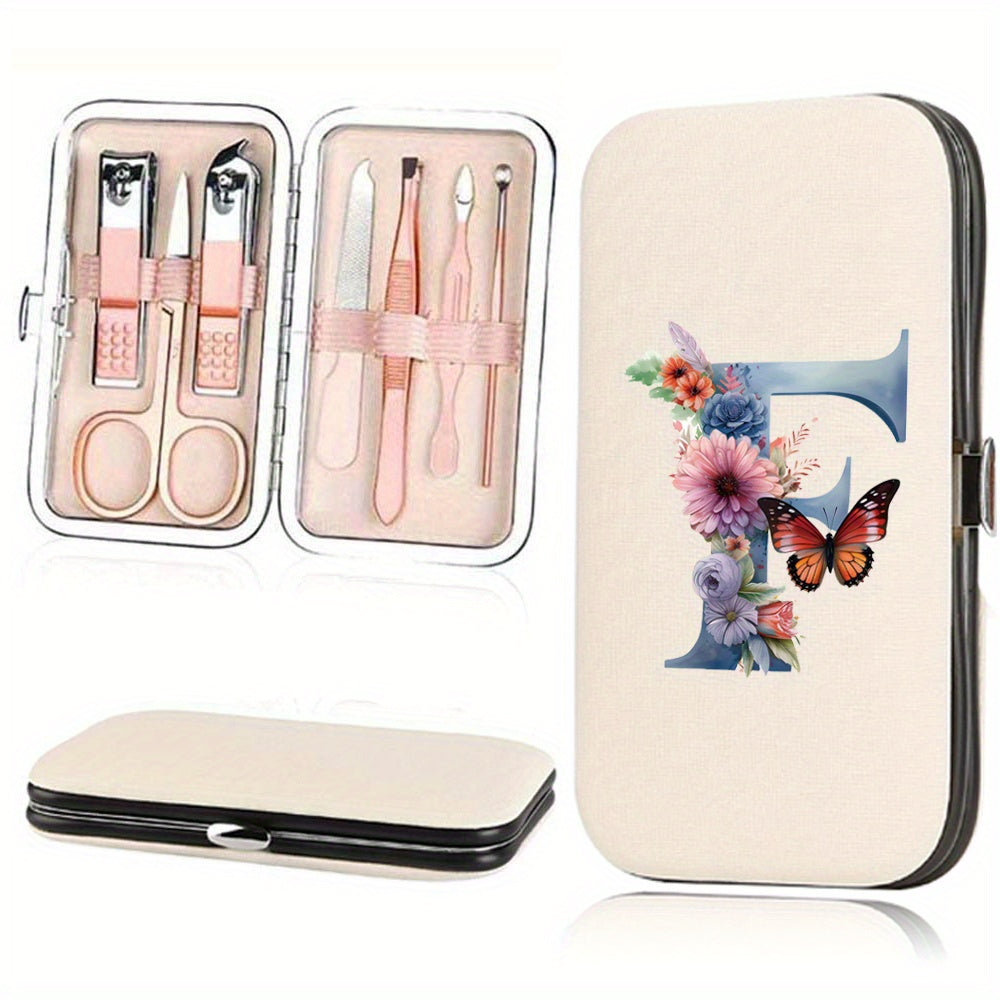 Manicure Set with 7 Stainless Steel Tools in Faux Leather Case for Nail Care