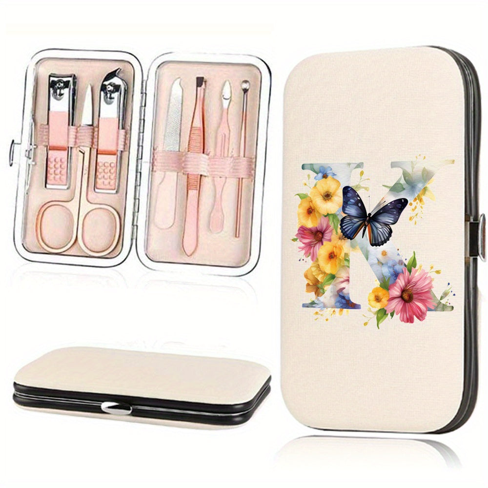 Manicure Set with 7 Stainless Steel Tools in Faux Leather Case for Nail Care