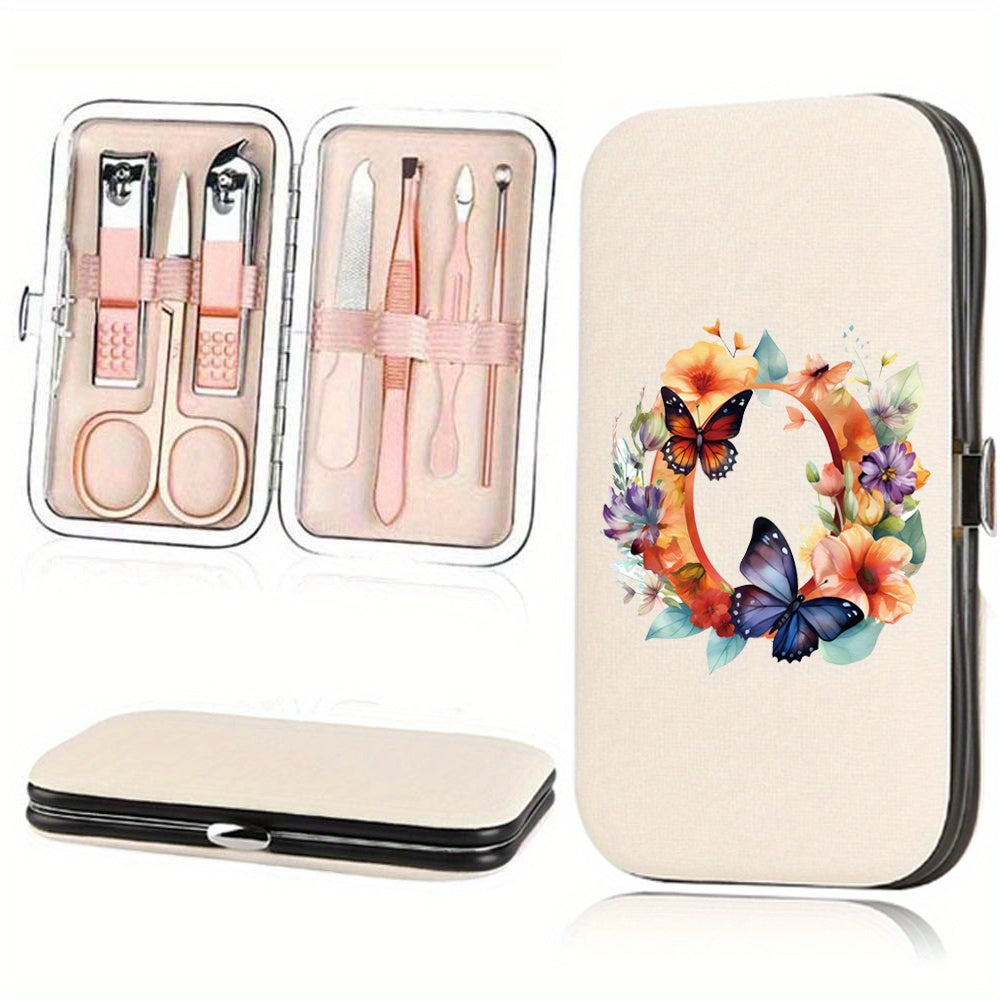 Manicure Set with 7 Stainless Steel Tools in Faux Leather Case for Nail Care
