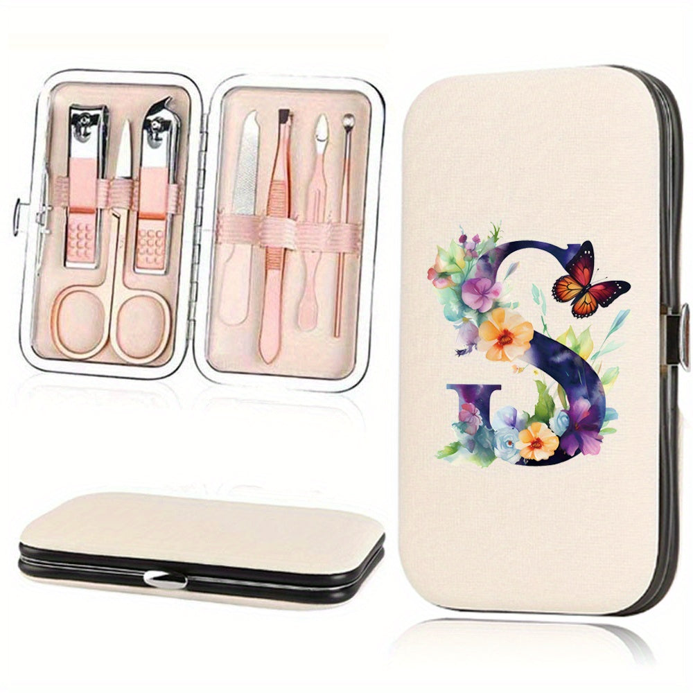 Manicure Set with 7 Stainless Steel Tools in Faux Leather Case for Nail Care