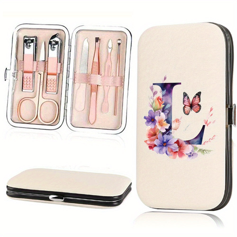 Manicure Set with 7 Stainless Steel Tools in Faux Leather Case for Nail Care