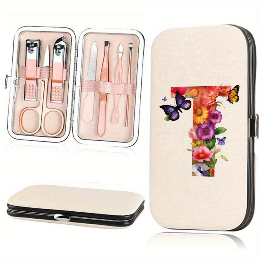 Manicure Set with 7 Stainless Steel Tools in Faux Leather Case for Nail Care