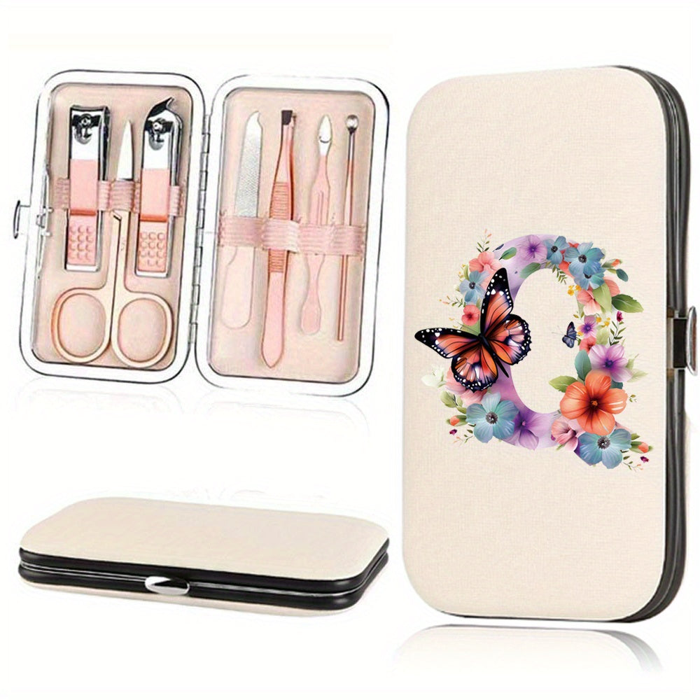 Manicure Set with 7 Stainless Steel Tools in Faux Leather Case for Nail Care