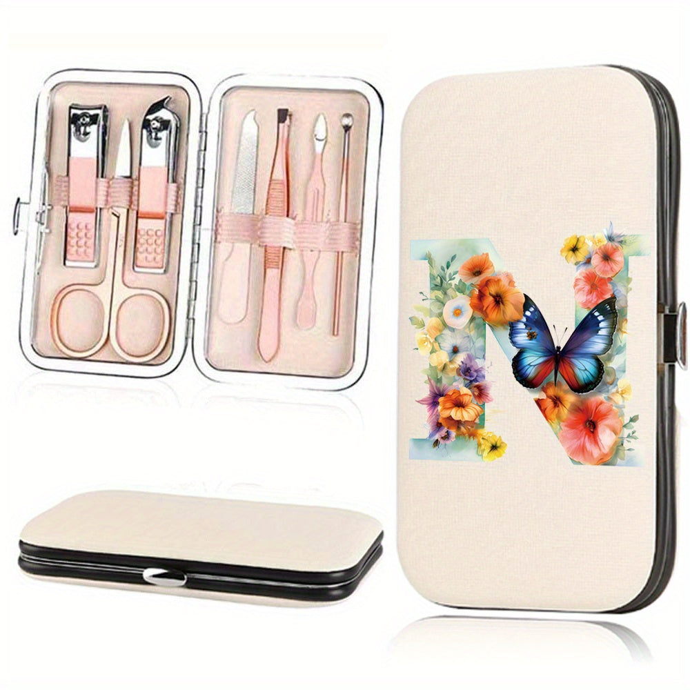 Manicure Set with 7 Stainless Steel Tools in Faux Leather Case for Nail Care