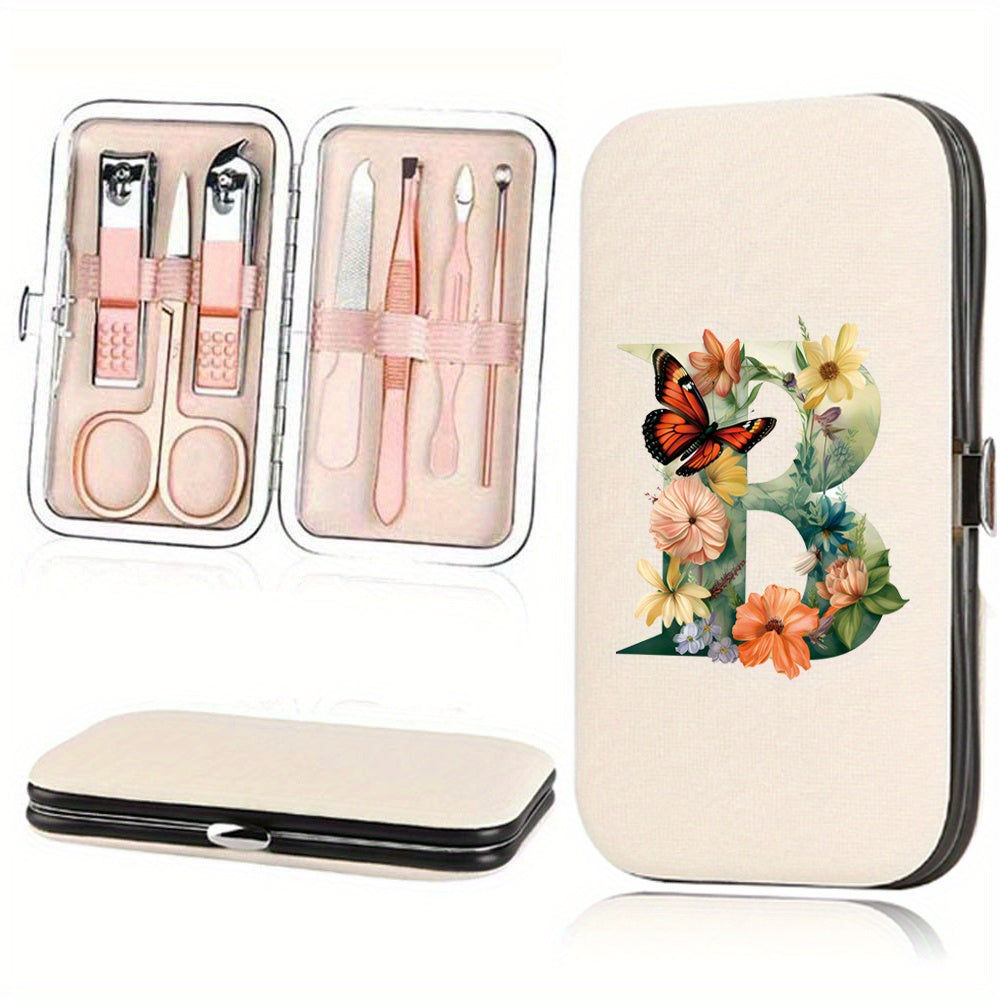 Manicure Set with 7 Stainless Steel Tools in Faux Leather Case for Nail Care