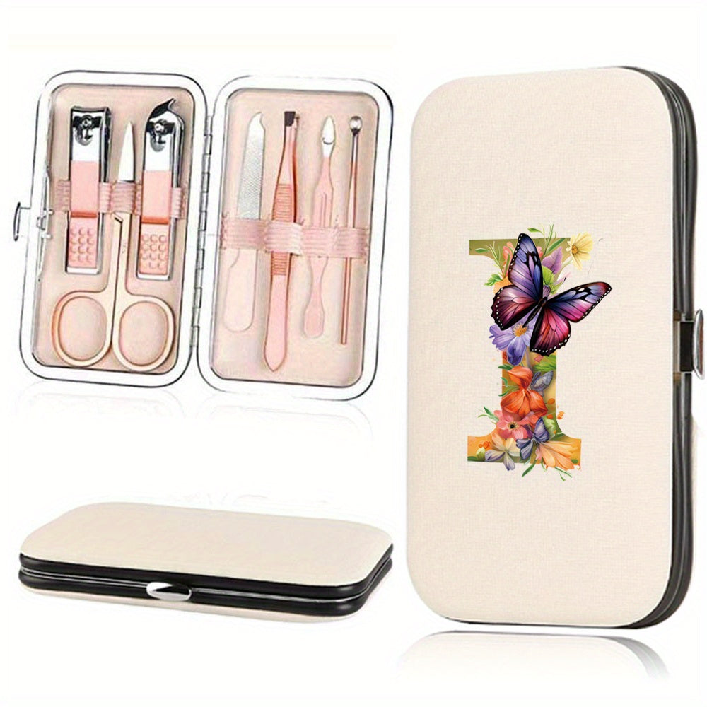 Manicure Set with 7 Stainless Steel Tools in Faux Leather Case for Nail Care