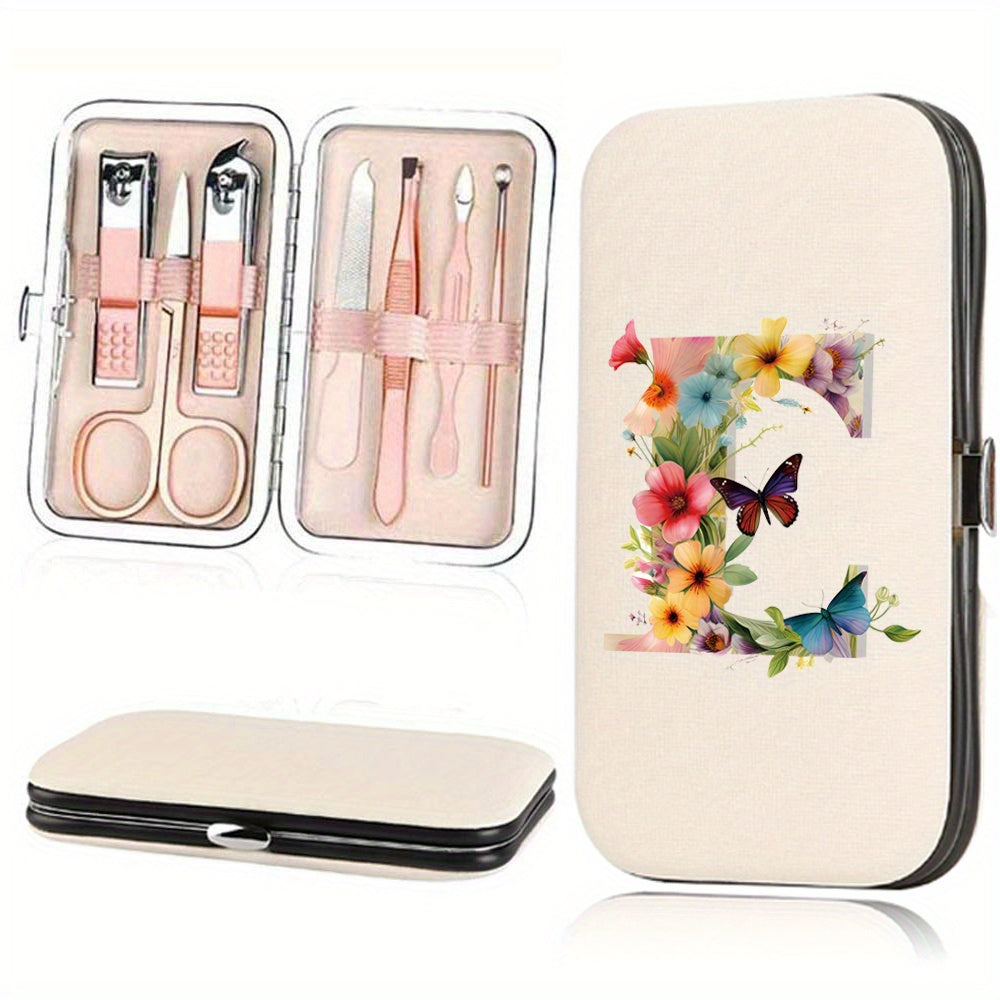 Manicure Set with 7 Stainless Steel Tools in Faux Leather Case for Nail Care