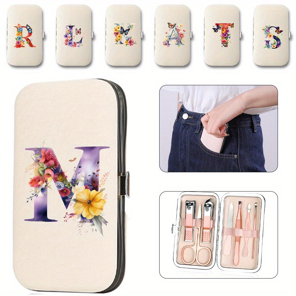 Manicure Set with 7 Stainless Steel Tools in Faux Leather Case for Nail Care