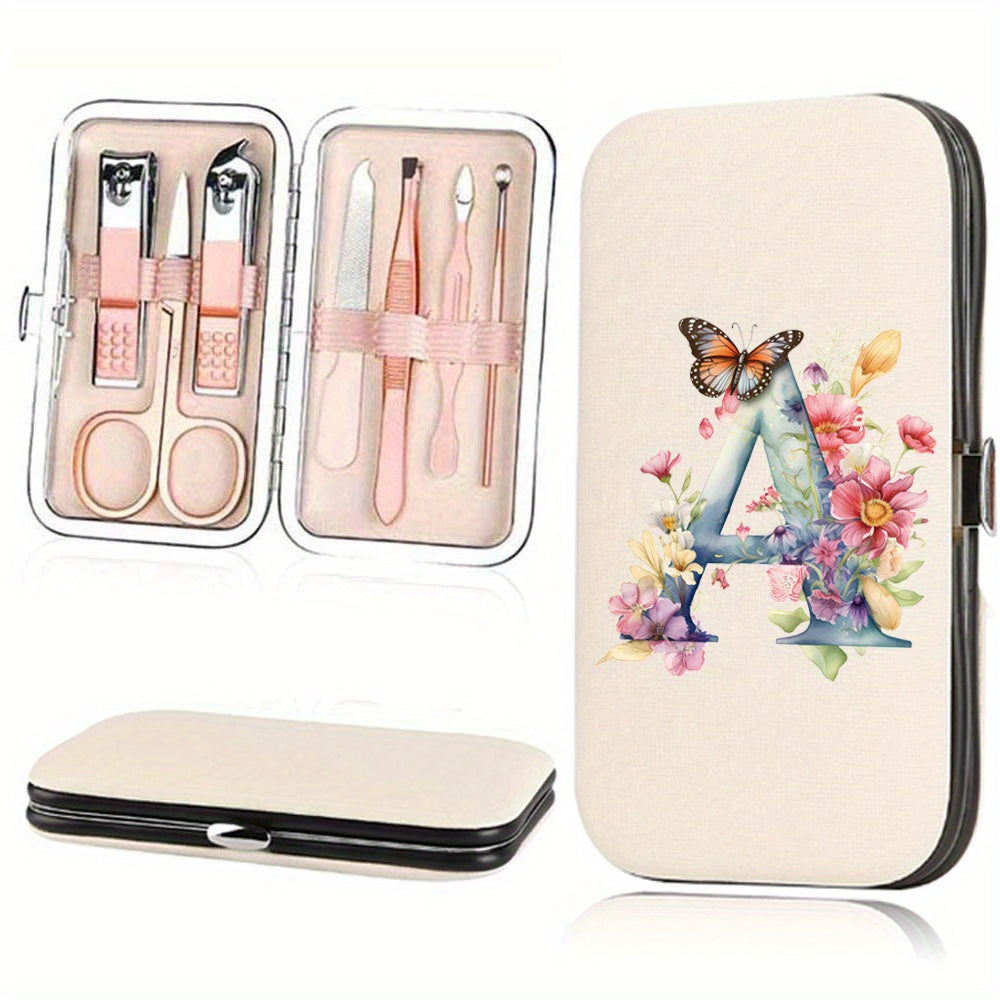 Manicure Set with 7 Stainless Steel Tools in Faux Leather Case for Nail Care