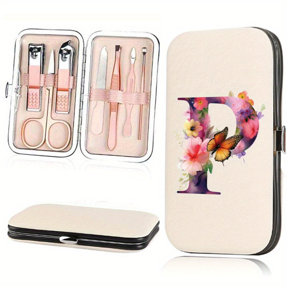 Manicure Set with 7 Stainless Steel Tools in Faux Leather Case for Nail Care