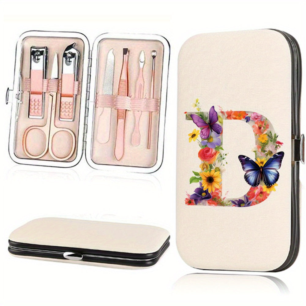 Manicure Set with 7 Stainless Steel Tools in Faux Leather Case for Nail Care