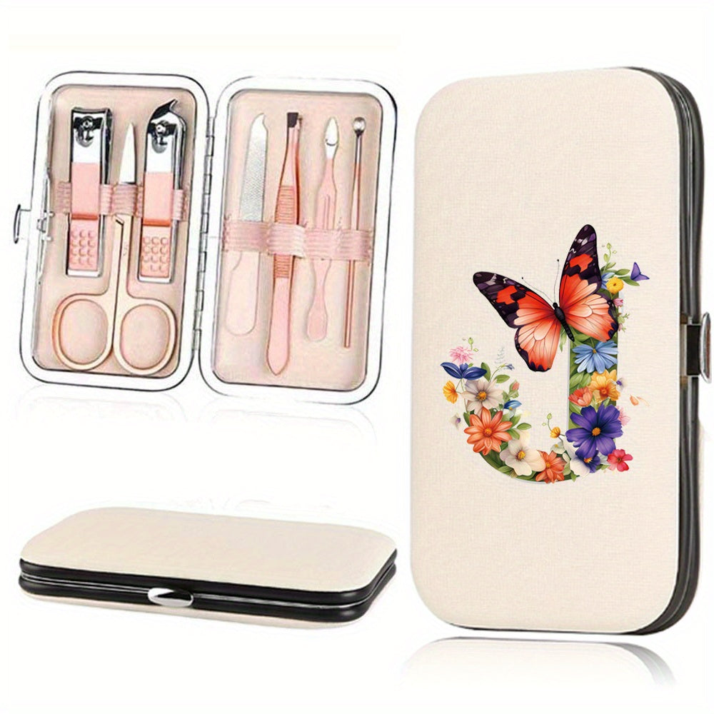 Manicure Set with 7 Stainless Steel Tools in Faux Leather Case for Nail Care