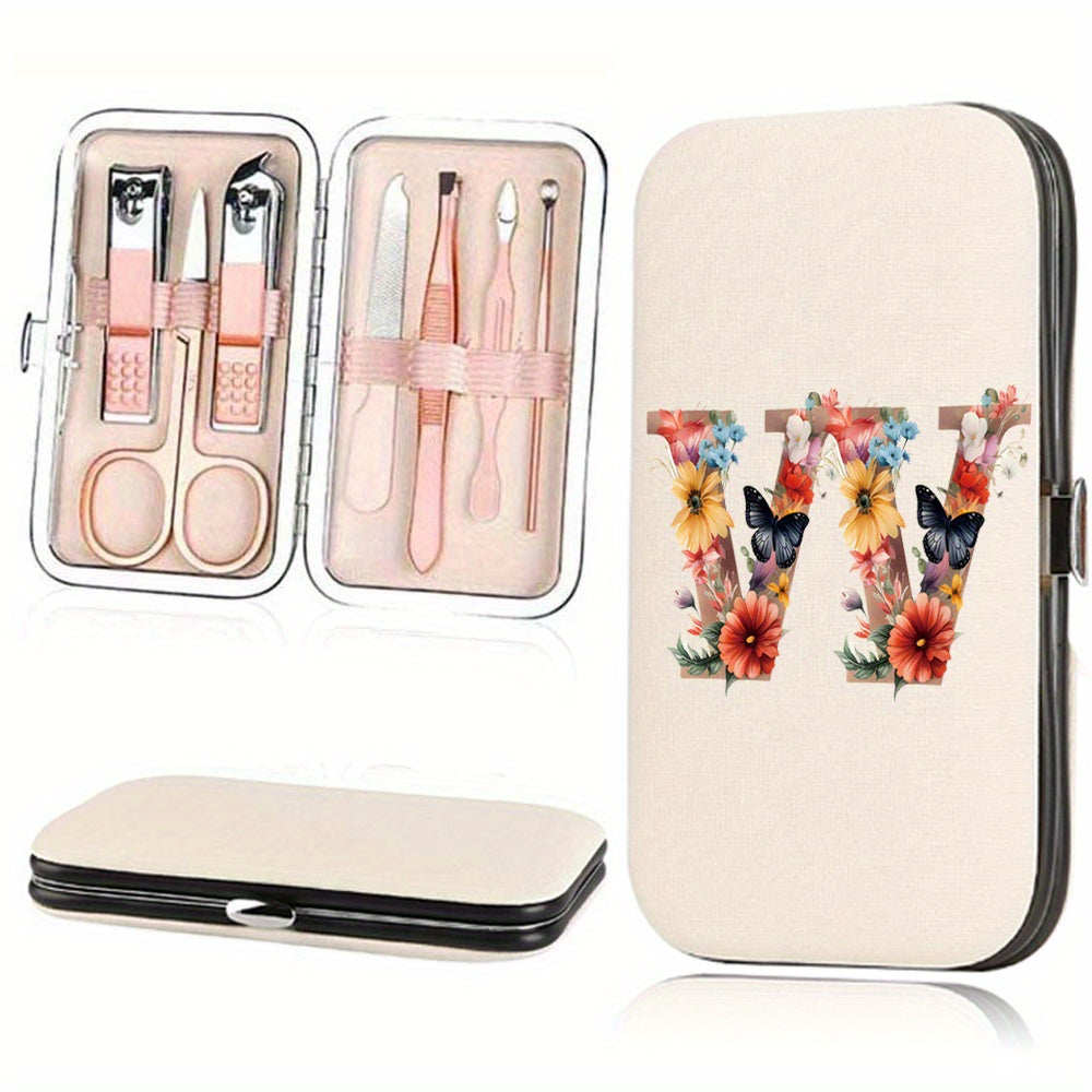 Manicure Set with 7 Stainless Steel Tools in Faux Leather Case for Nail Care