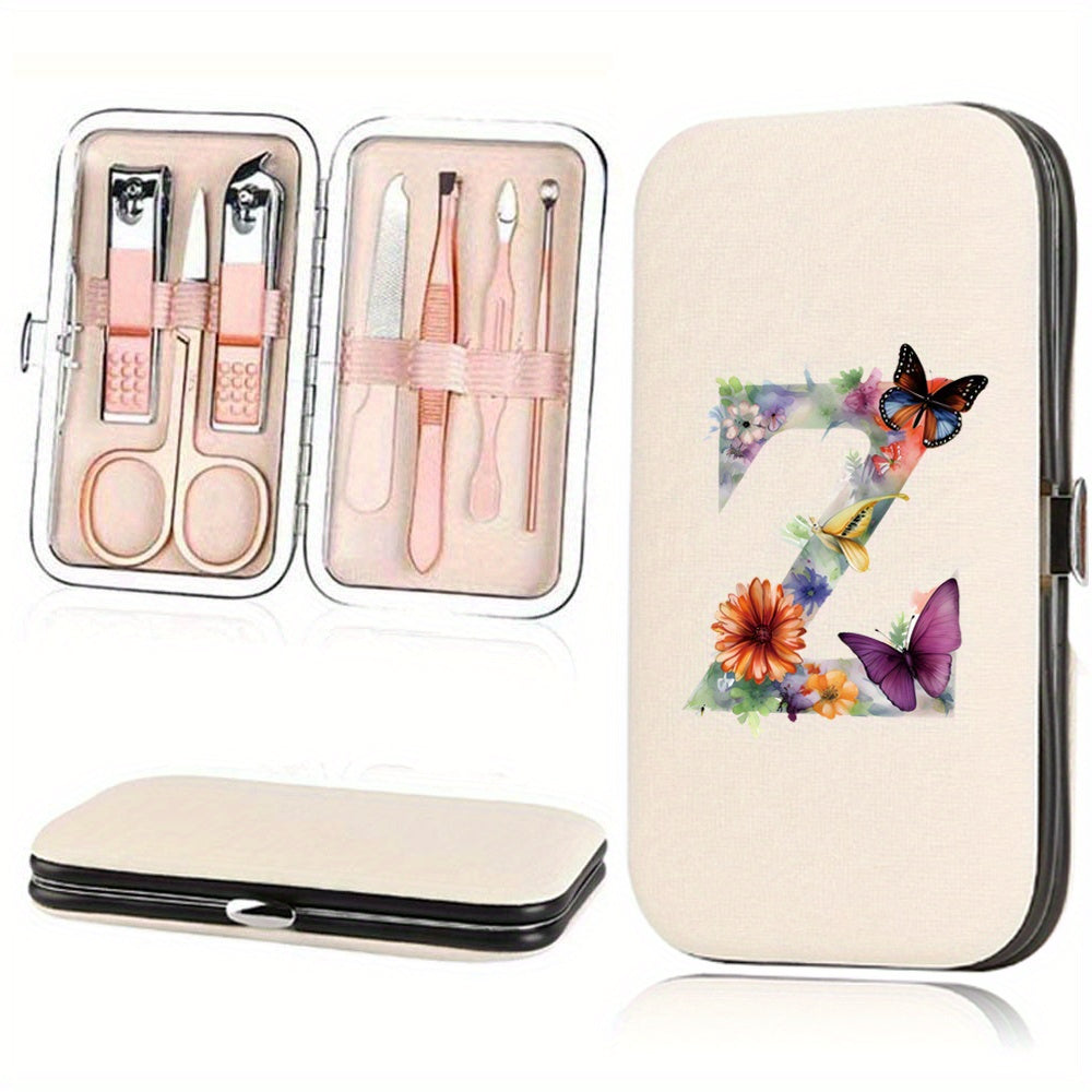 Manicure Set with 7 Stainless Steel Tools in Faux Leather Case for Nail Care