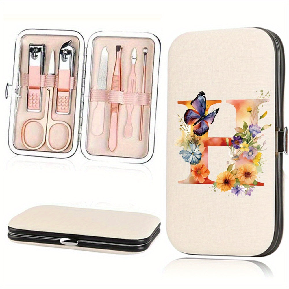 Manicure Set with 7 Stainless Steel Tools in Faux Leather Case for Nail Care