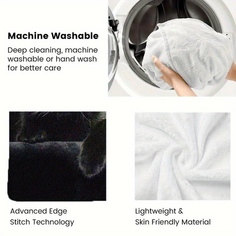 Black Cat Print Flannel Throw Blanket for Couch Bed Camping All-Season Easy Care