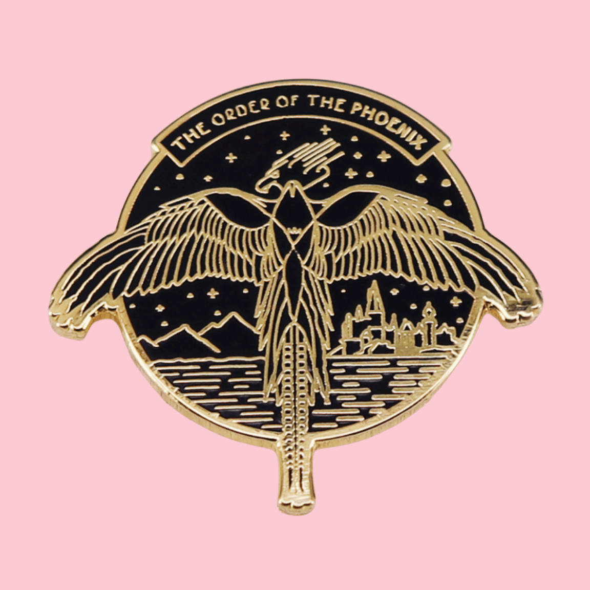 Vintage Phoenix Castle Outdoor Star Scenery Brooch Pin Metal Jewelry for Women