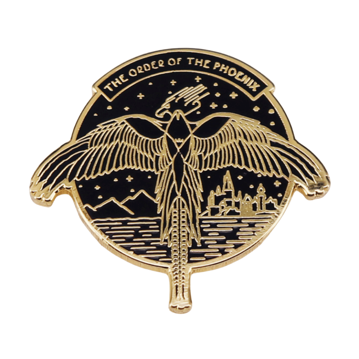 Vintage Phoenix Castle Outdoor Star Scenery Brooch Pin Metal Jewelry for Women