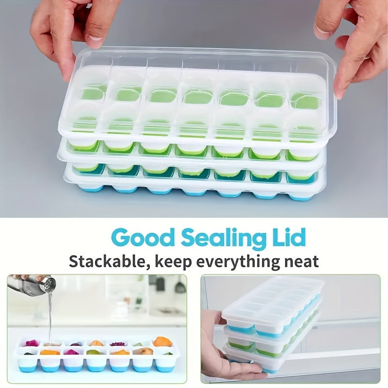 Silicone Ice Cube Tray with Lid BPA-Free Spill-Proof Reusable for Cocktails
