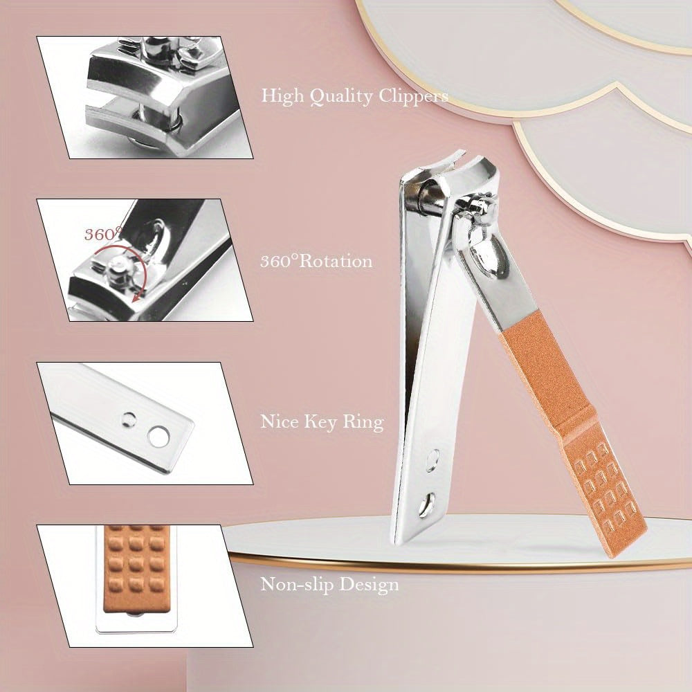 7-Piece Stainless Steel Nail Care Set with Faux Leather Organizer and White Marble Initial Design