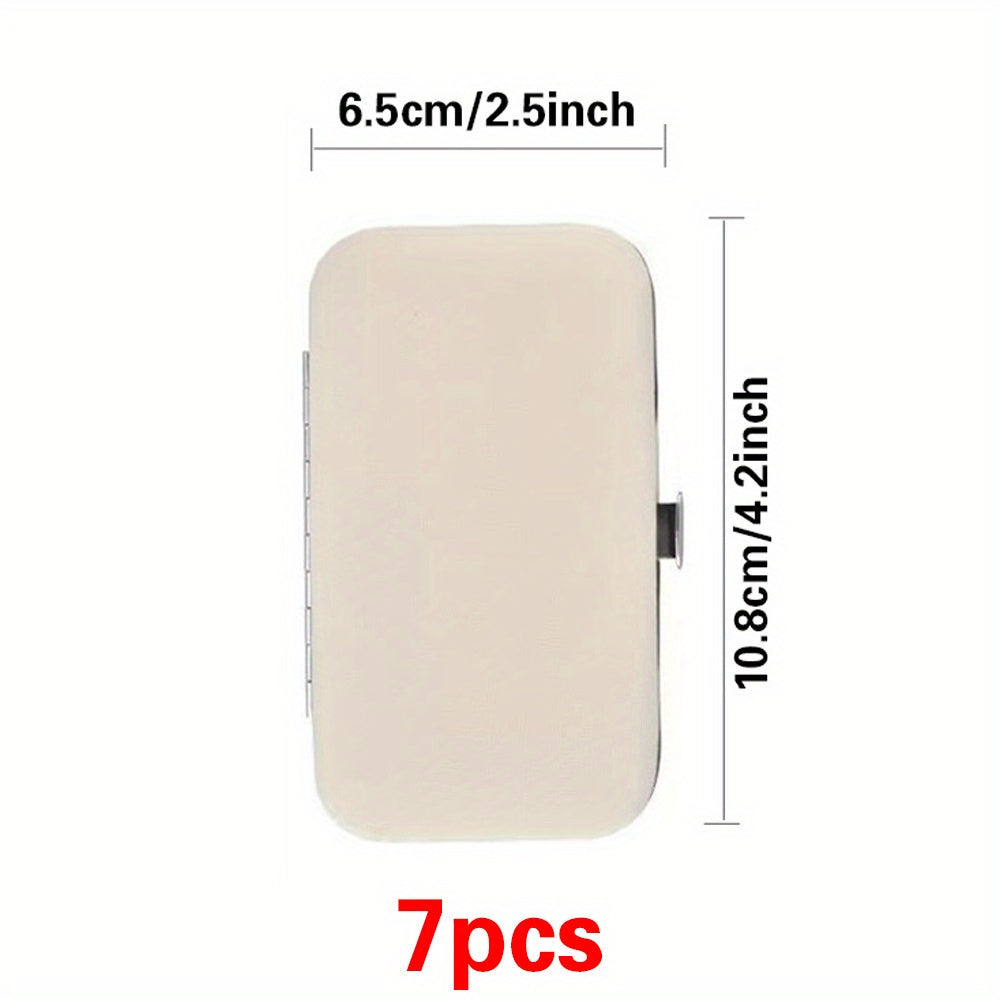 7-Piece Stainless Steel Nail Care Set with Faux Leather Organizer and White Marble Initial Design