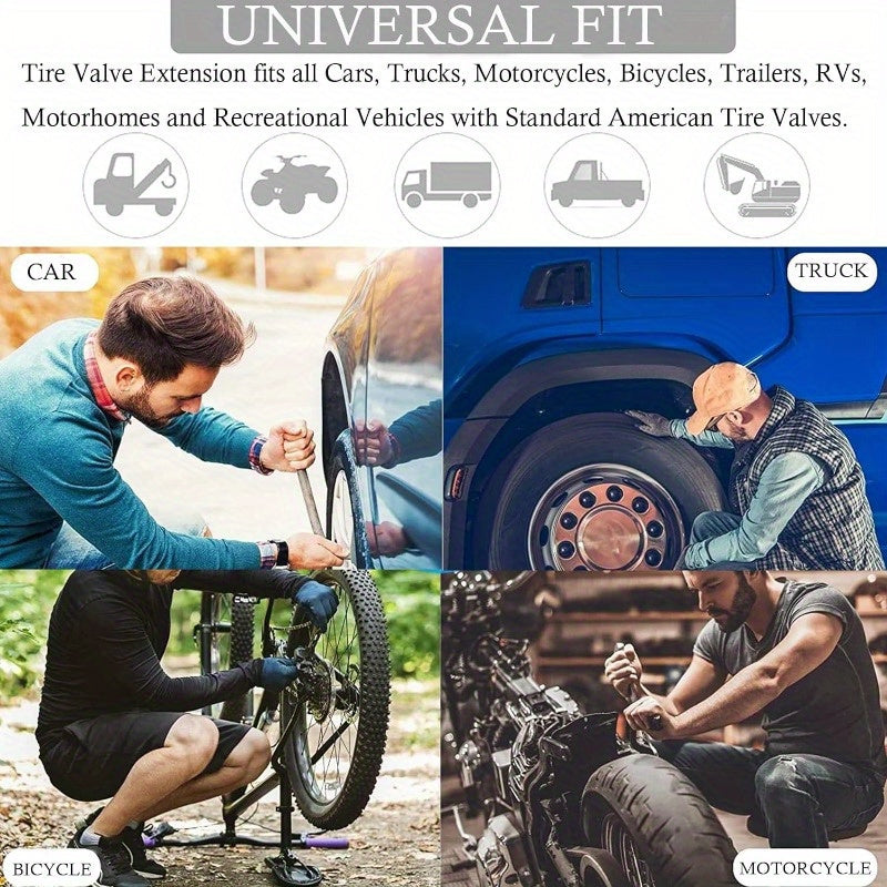 5-Piece Tire Valve Stem Extension Kit with Flexible Metal Air Caps