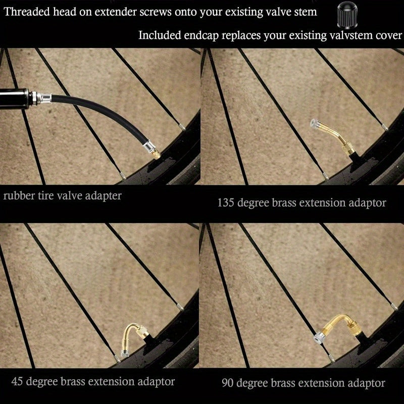 5-Piece Tire Valve Stem Extension Kit with Flexible Metal Air Caps